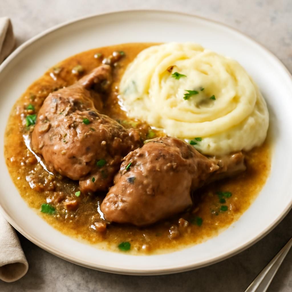 Civet de lapin au vin blanc et sa purée au thermomix