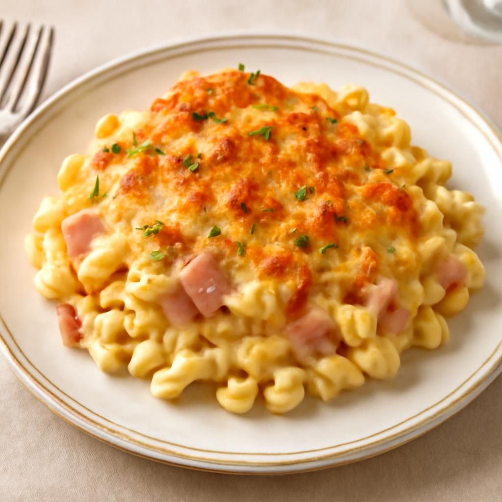 Gratin de pasta con jamón
