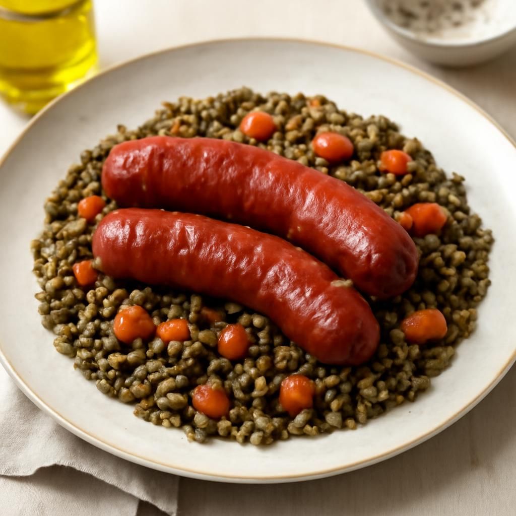 Linsen mit Montbéliard Würstchen