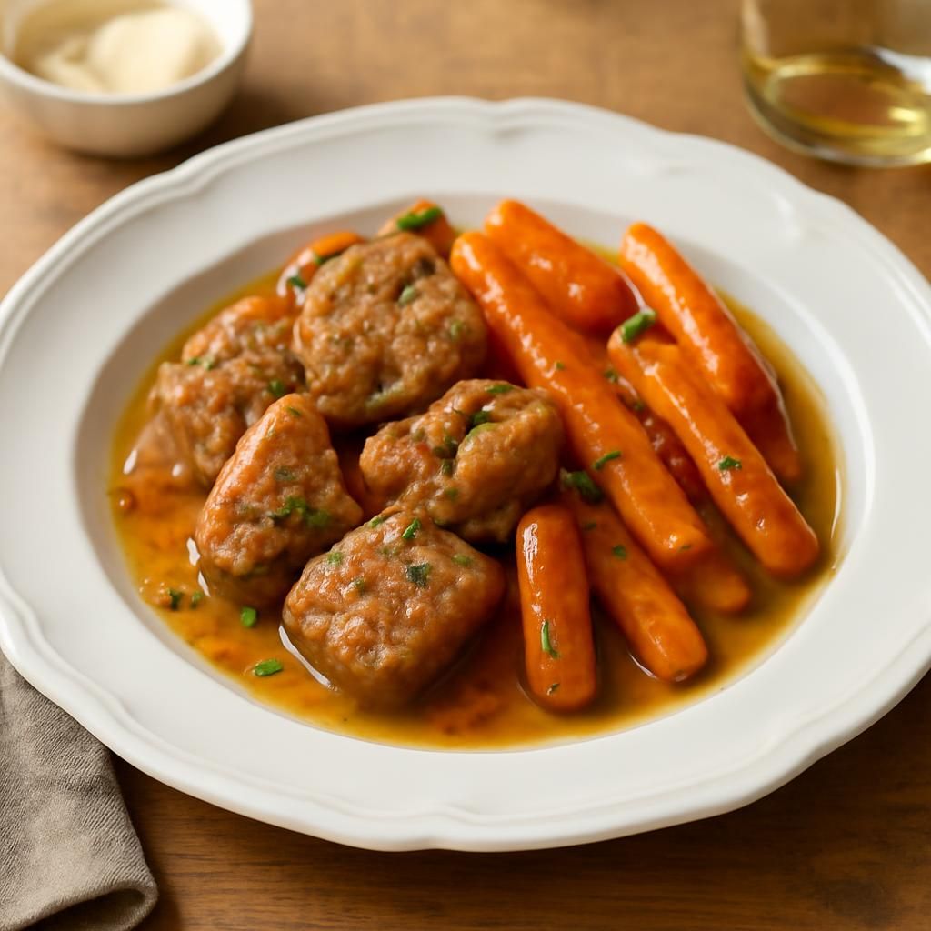Sauté de porco macio ao cidre e suas cenouras