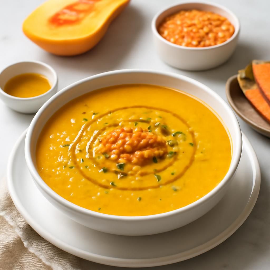 Velouté di zucca butternut con lenticchie rosse e curry al thermomix